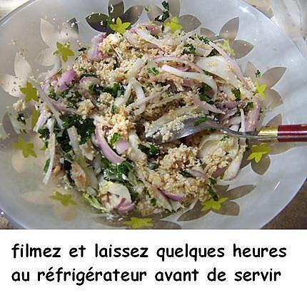 recette Taboulé vert au crabe et aux oignons rouges