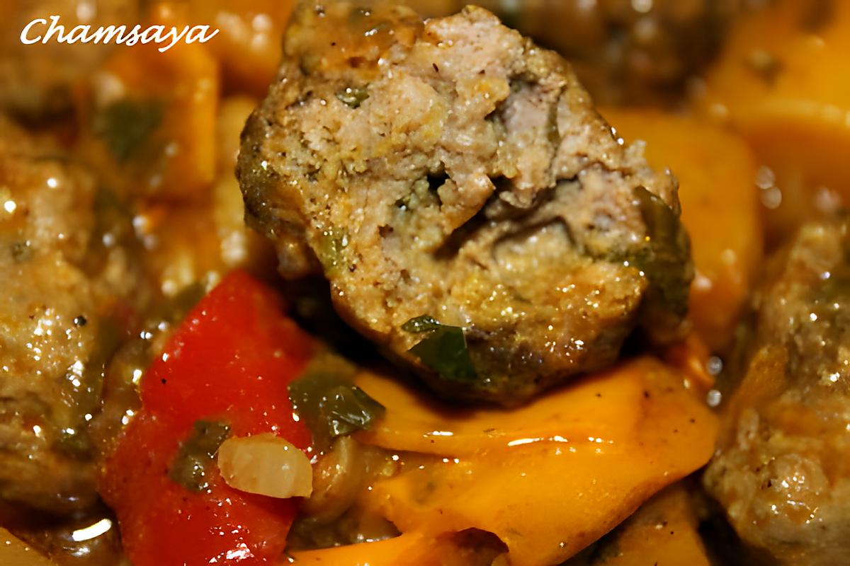 recette Tajine de kefta aux pommes de terre nouvelles et poivrons