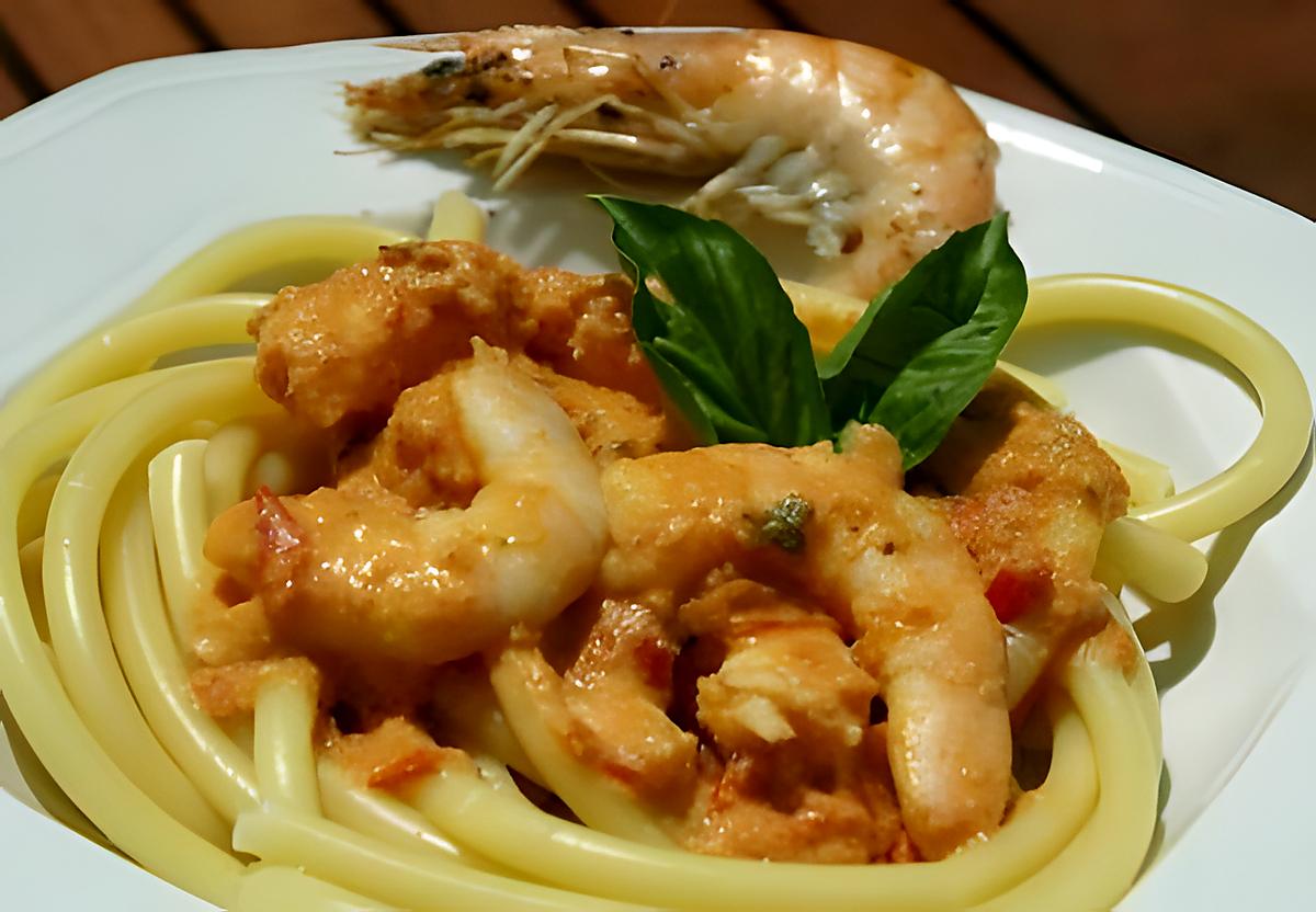 recette PERCIATELLI AUX GAMBAS SAUCE TOMATE ET GUINNESS