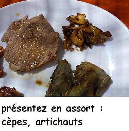 recette Roti de veau aux artichauts et  assortiment de champignons des bois