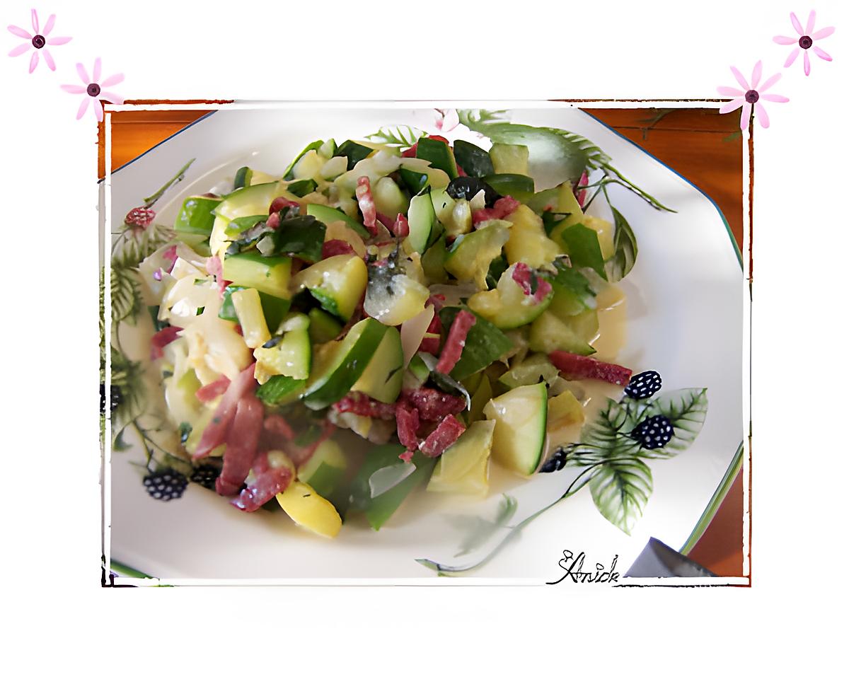 recette COURGETTES A LA CREME, LARDONS ET MENTHE CISELEE "A MA FACON". D’ Eglantine