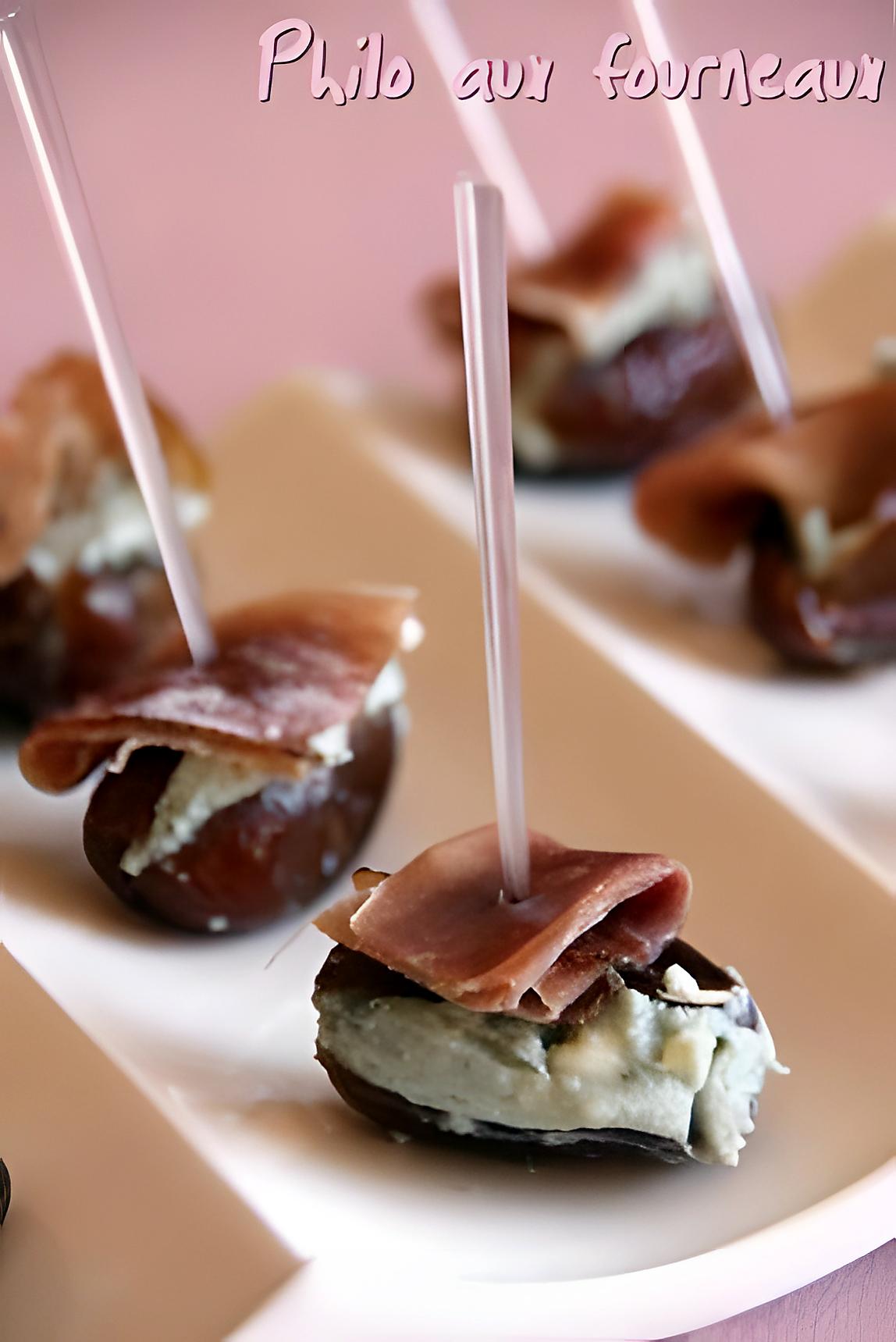 recette Dattes au roquefort, aux noix & au speck