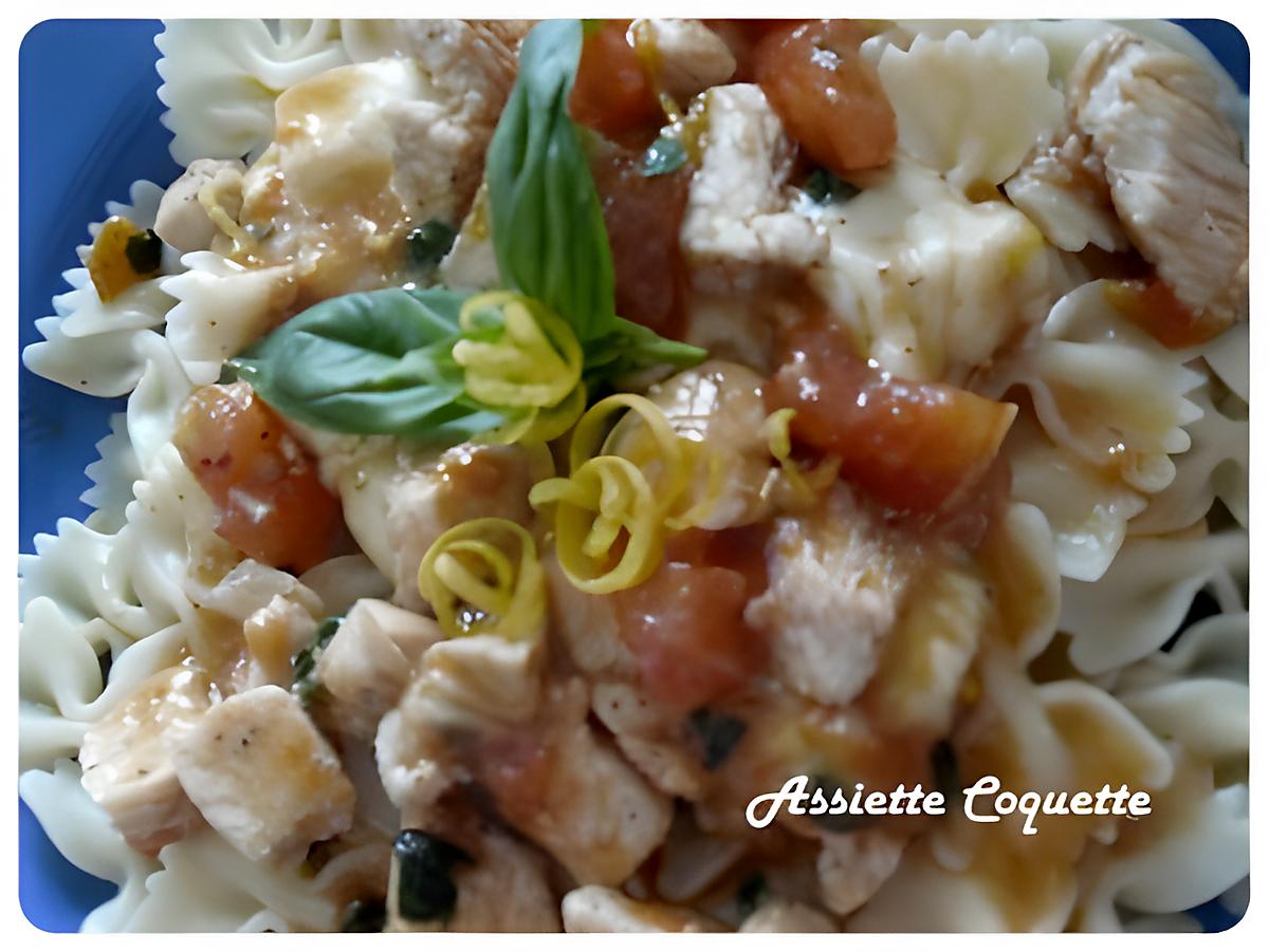 recette Farfalles Poulet Tomate Mozzarella Basilic