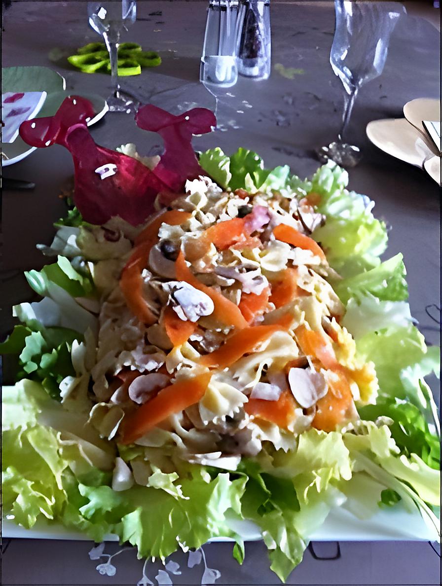 recette Salade de papillons à la truite fumée et ses champignons