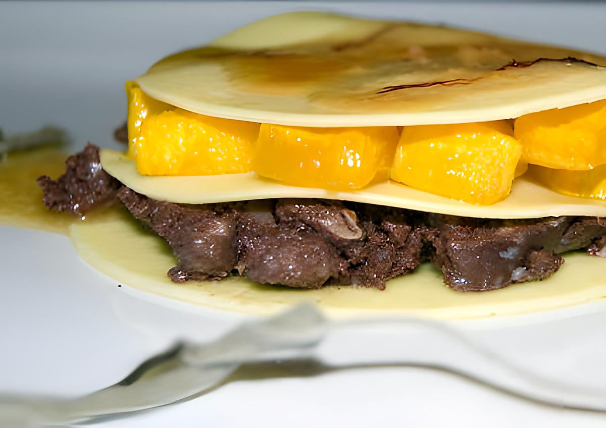 recette Lasagnes ouvertes au boudin noir, infusion de sauge et de safran, potiron.