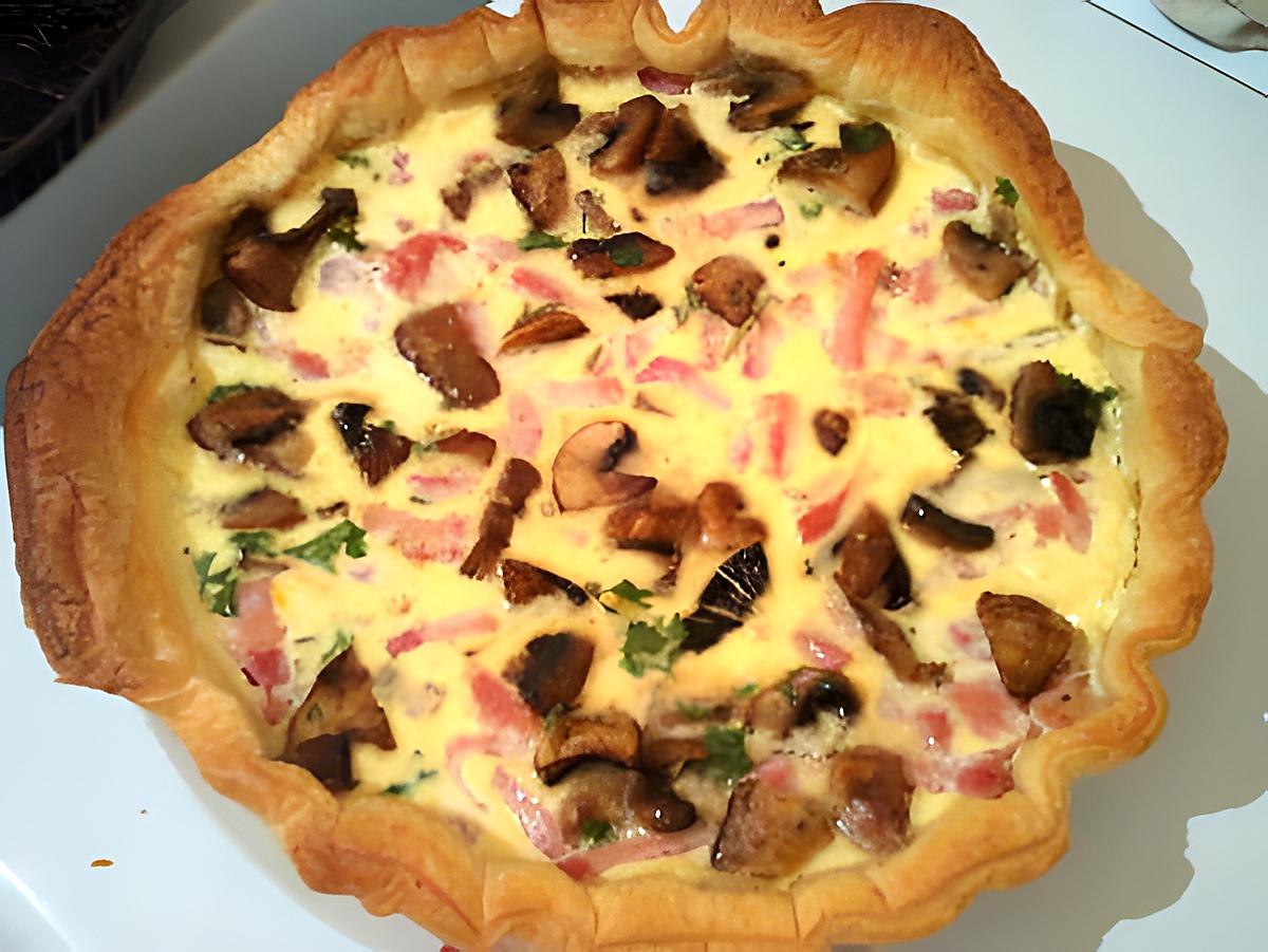 recette Tarte au jambon, lardon et aux champignons