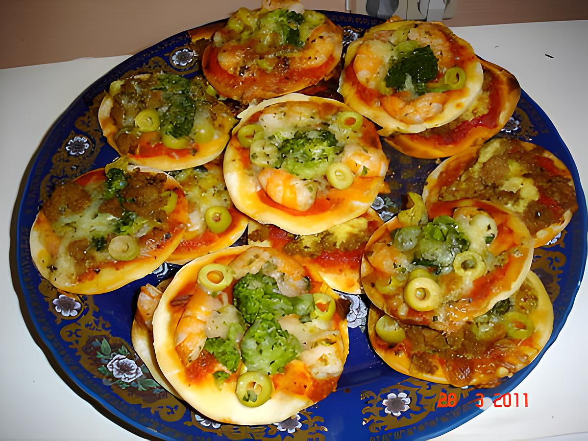 recette MINI PIZZA (SAUMON,CREVETTE,BROCOLI)