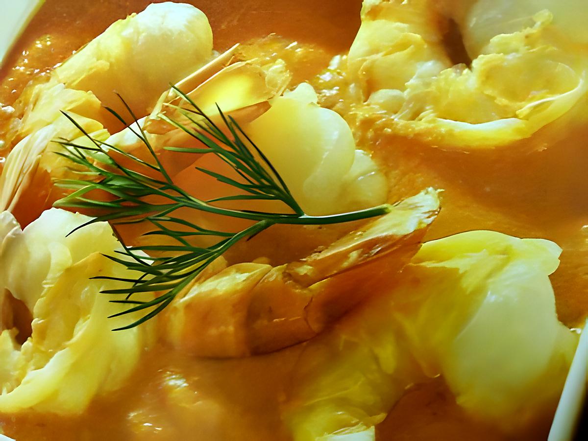 recette GAMBAS A LA CREME DE CURCUMA