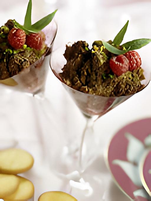 recette Mousse au Toblerone noir et "granité" menthe pistache