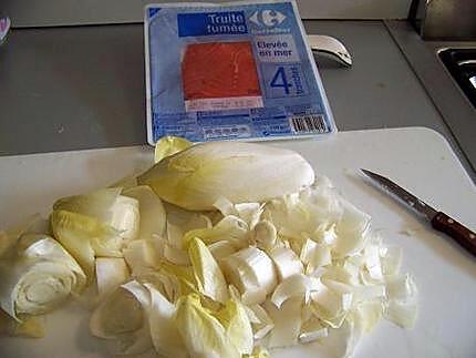 recette Salade d’endives , truite fumée et pignons de pin