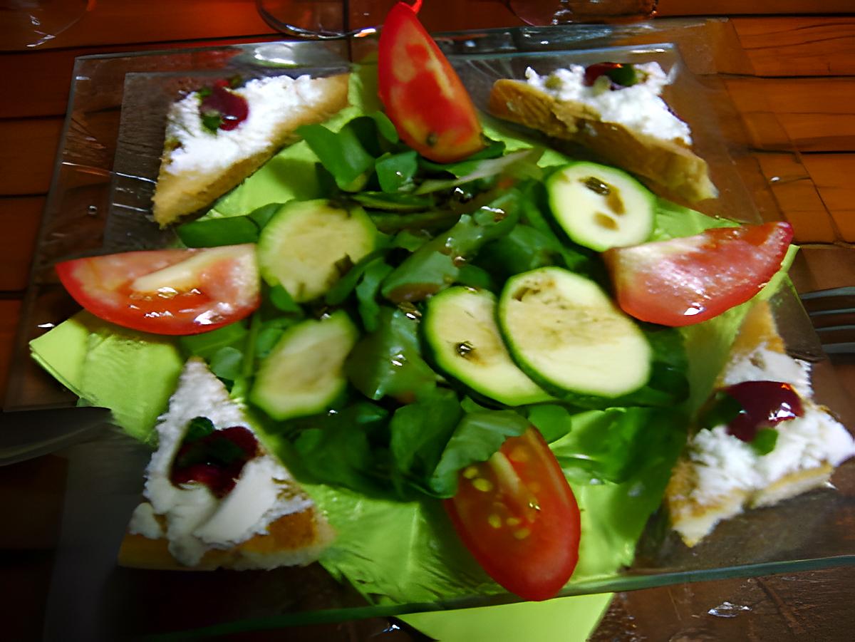 recette Toast Chèvre et Goyavier sur une Salade de Cresson