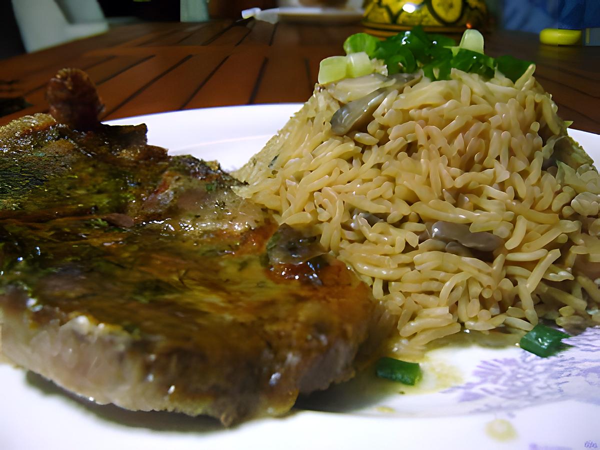 recette Riz Pilaf aux champignons à la façon Chef Simon Et Cotelettes marinées au miel.