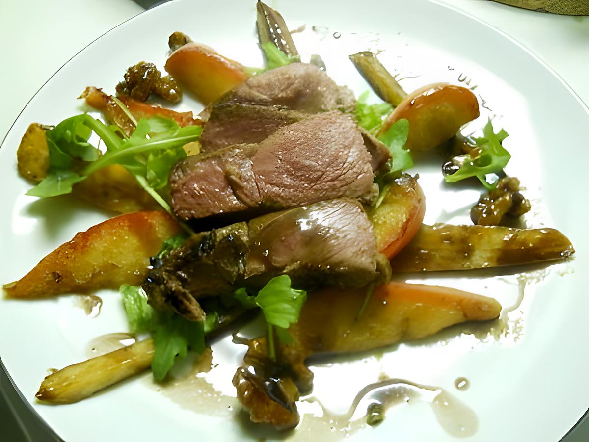 recette Marcassin, salade chaude aux panais, pommes, noix et sirop de Liège