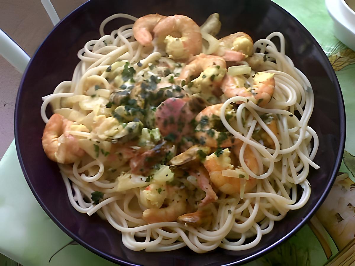 recette Spaghettis aux fruits de mer sauce curry