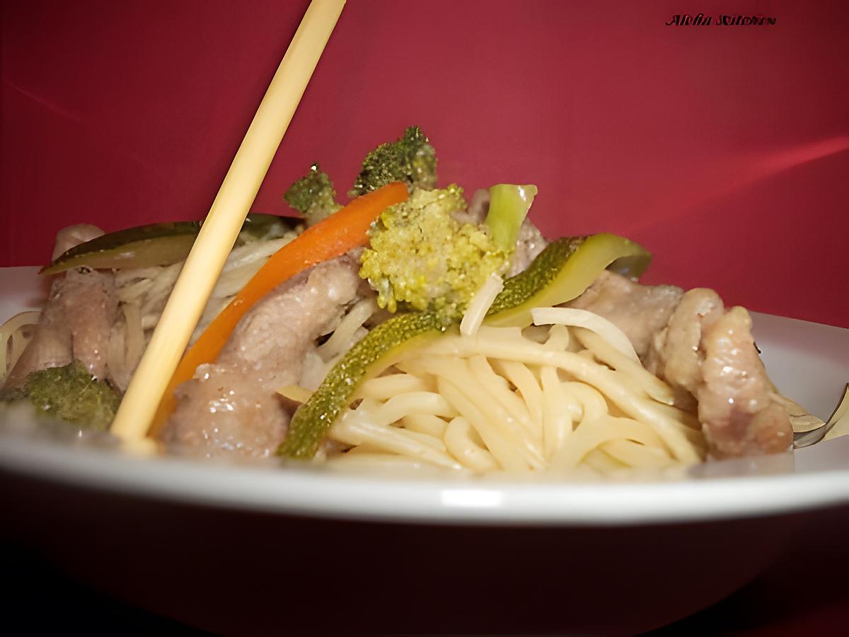 recette Wok de boeuf mariné au gingembre et petits légumes