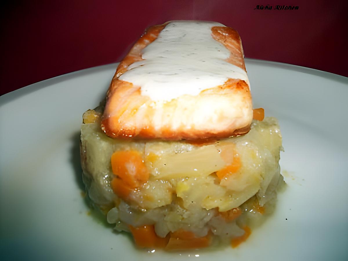 recette Pavé de saumon à la crème d'aneth et compotée de fenouil