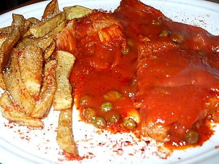 recette Ailes de Raie en sauce tomate aux câpres... accompagnée de frites maison....