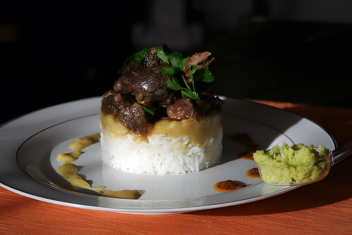 recette civet canard , pois du cap, riz blanc accompagné d'un rougail mangues