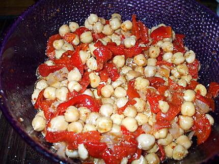 recette Ailes de Raie..accompagnées de salade de pois-chiche aux poivrons.rouges ..et oeufs durs.....à l'oriental...
