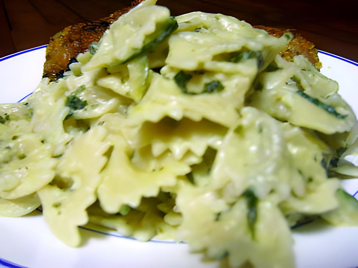 recette Farfalles aux Courgettes et Epinards à la Créme de Pestos et Chèvre frais