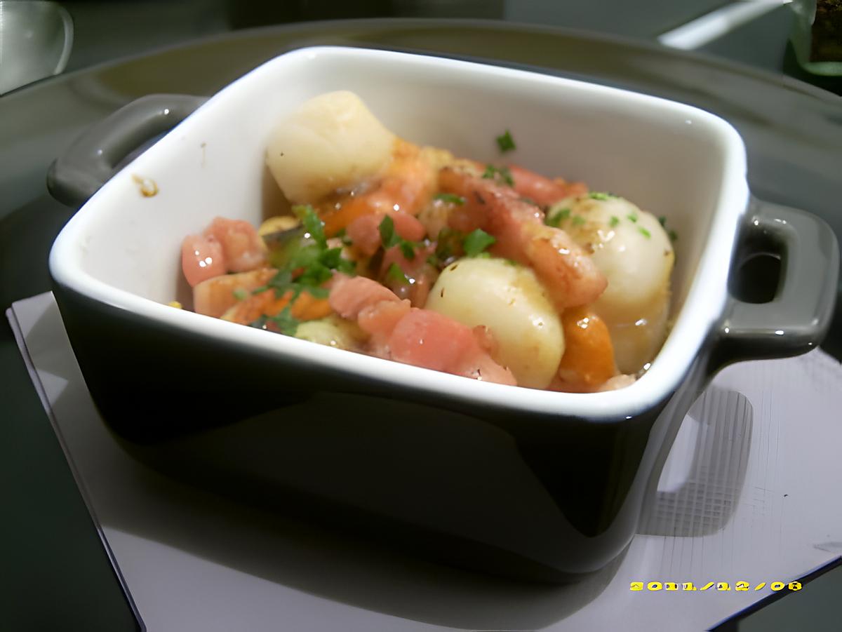 recette cassolette de noix de saint-jacques aux petits lardons et céleri