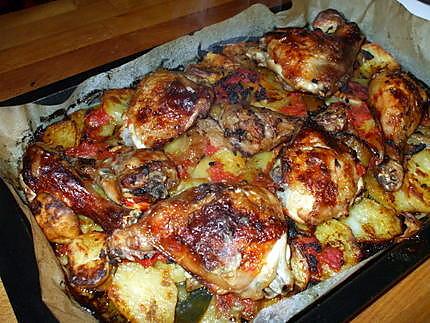 recette Poulet au four.... sur son lit de pommes de terre ...tomates......et citrons confits....