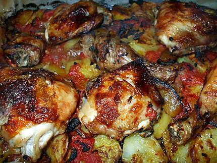 recette Poulet au four.... sur son lit de pommes de terre ...tomates......et citrons confits....