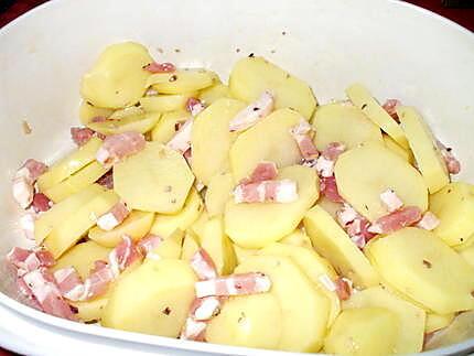 recette Rôti de Porc... pommes boulangères aux petits lardons... fondantes à coeur....