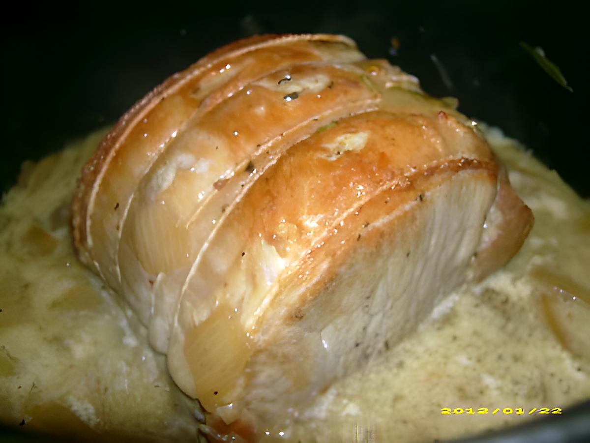 recette roti de porc aux petits oignons , sauce au lait