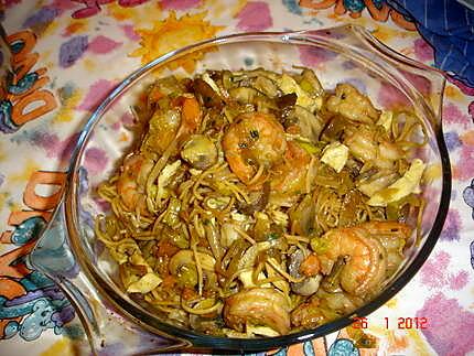 recette NOUILLES AU CREVETTES