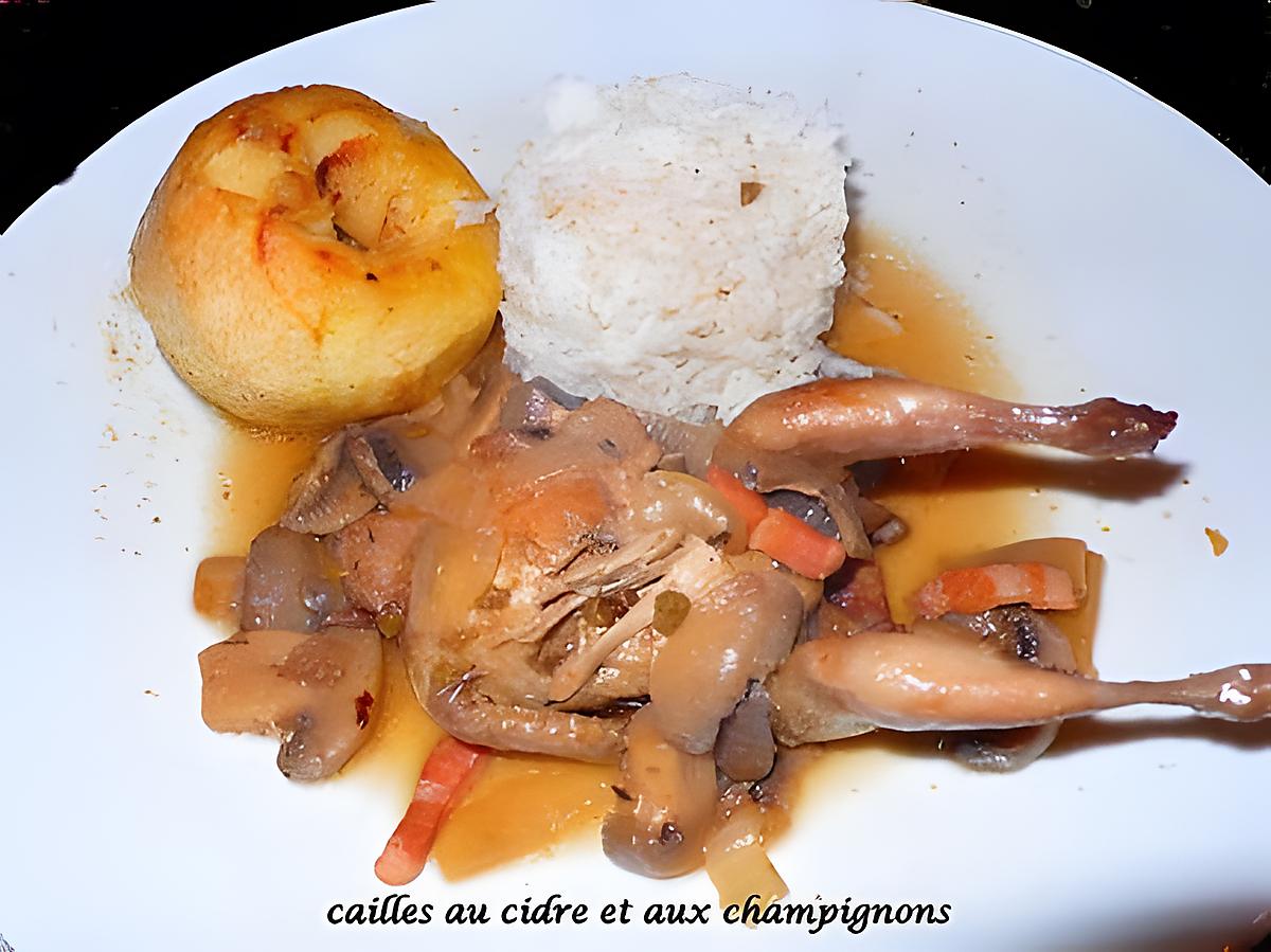 recette Cailles au cidre et aux champignons