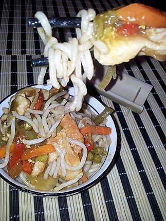 recette Ramen au poulet et ses légumes sautés sauce cantonnaise