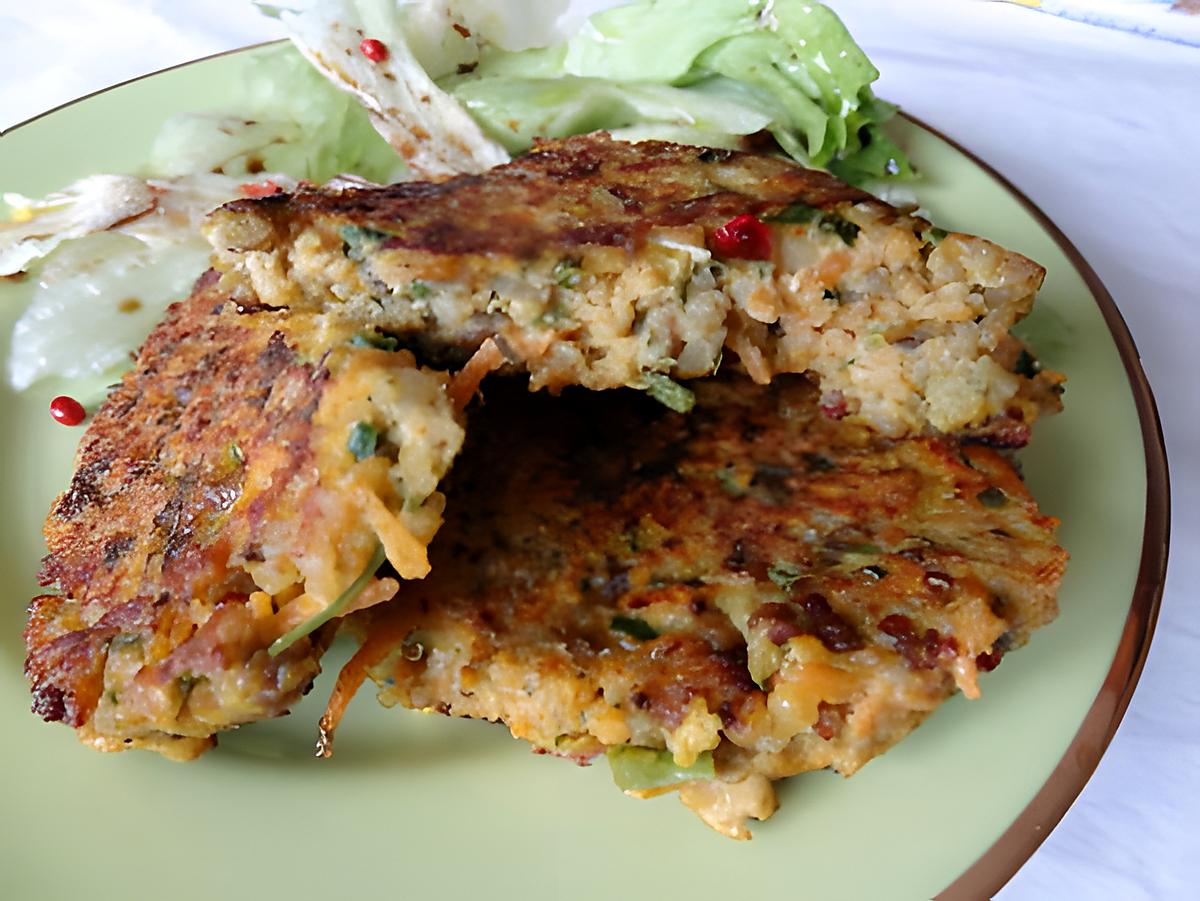 recette Galettes quinoa-lentilles-carottes-amandes-curry