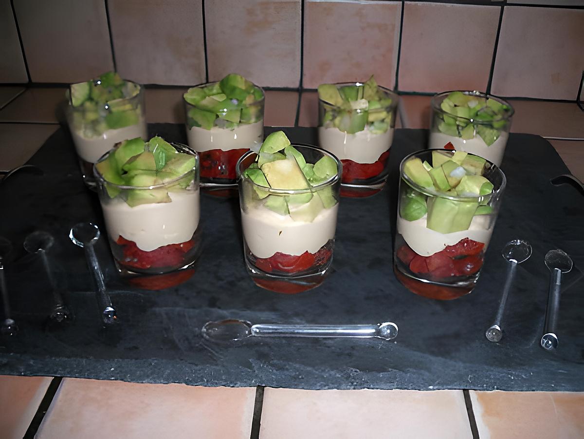 recette Verrine de tomate, thon et avocat