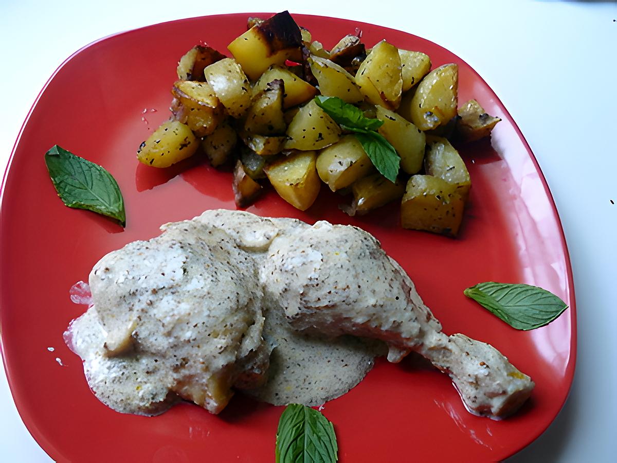 recette Poulet  moutarde a l'ancienne et menthe