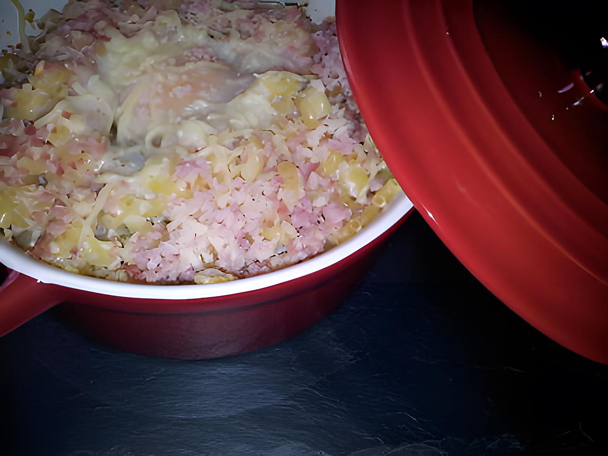 recette Oeuf cocotte au coquillette et jambon