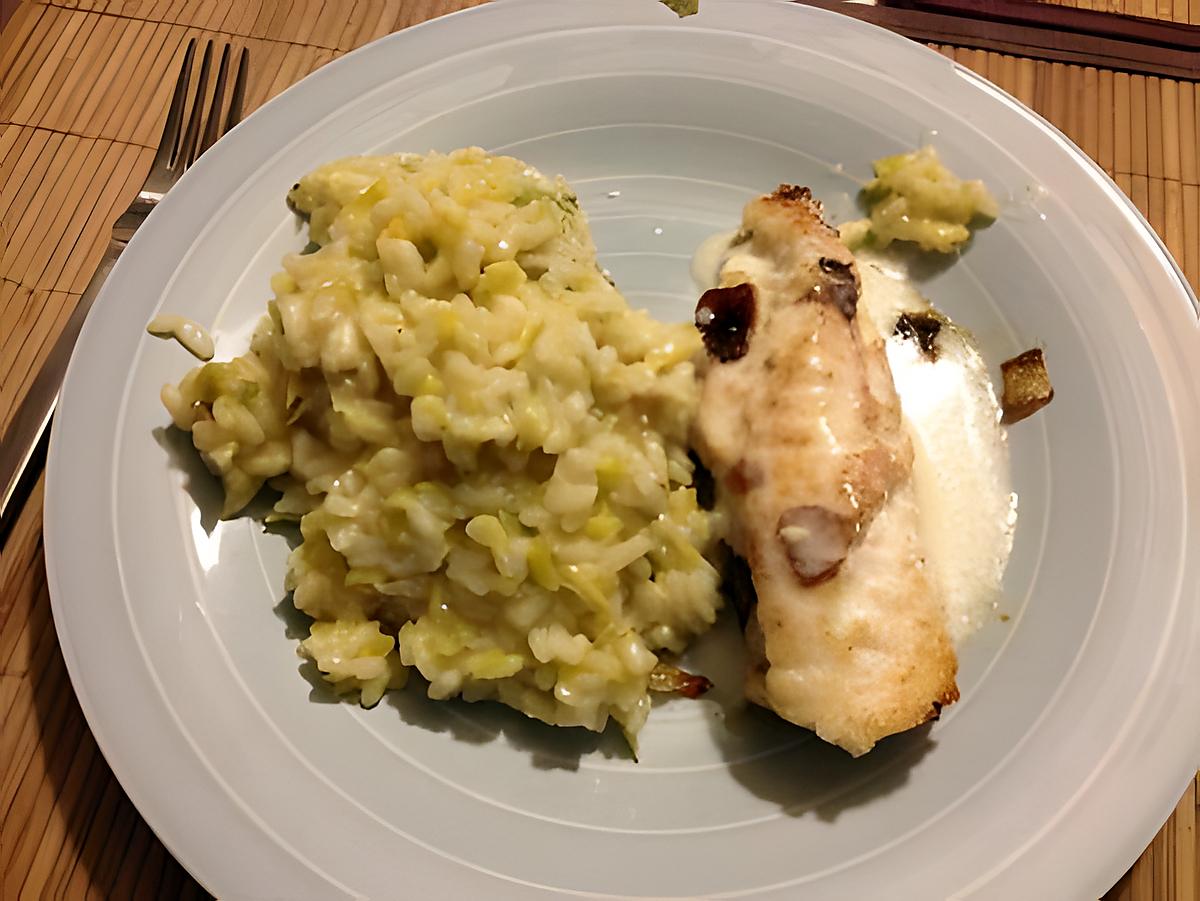 recette risotto au poireau, citron et parmesan et lotte rotie sauce citron