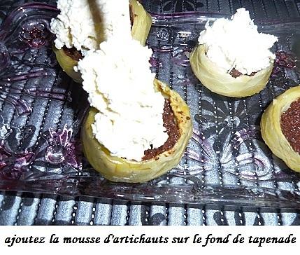 recette Mousses d’artichaut sur lit de tapenade