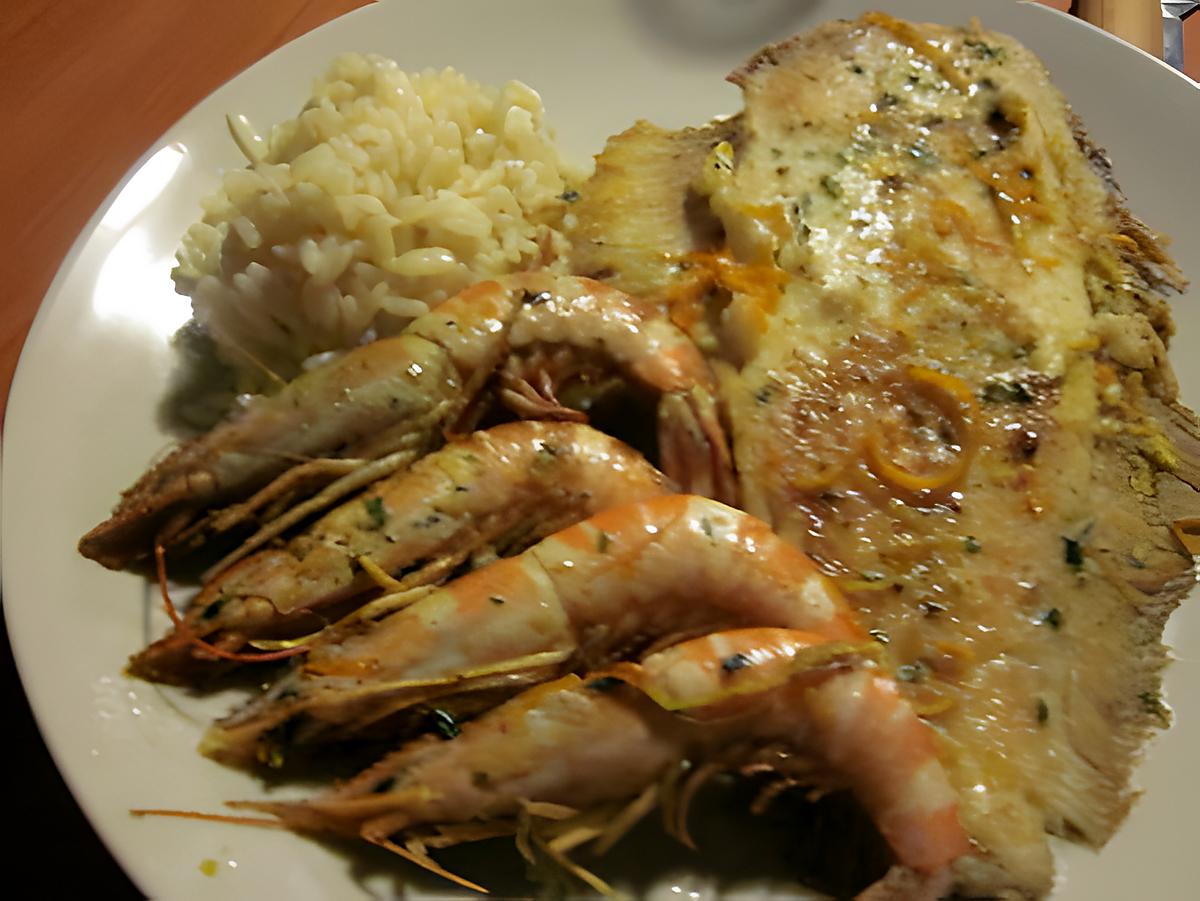 recette FILET DE SOLE ET GAMBAS AUX AGRUMES