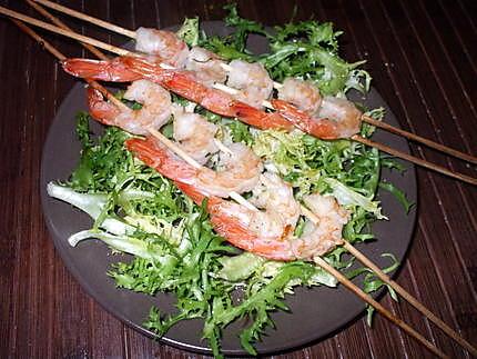 recette Brochettes de crevettes..  à la Thaïlandaise....