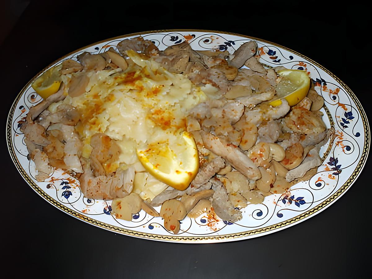 recette Emincé de Porc au citron...accompagné de  champignons et " Farfelle"..( Noeuds Papillons...)...