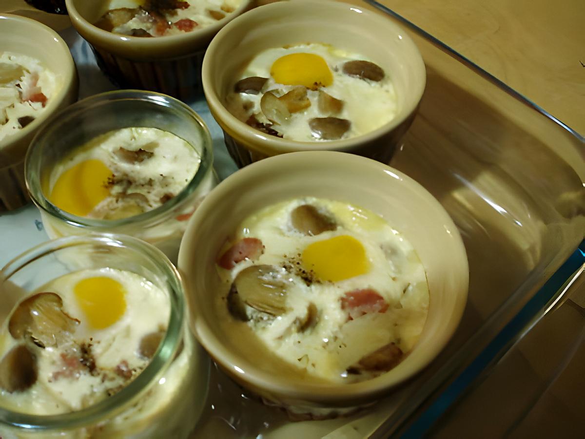 recette Oeufs cocotte lardons champignons