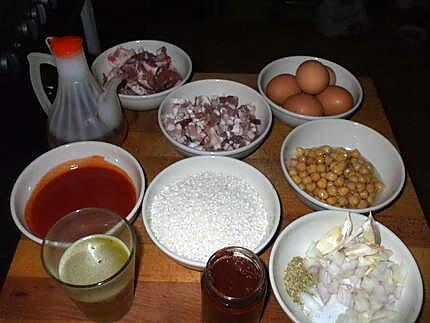 recette Arroz caldoz....con Magro y huevos...( Cazolette de riz ..avec .Rouelle de porc -(  ou agneau... etc......) et oeufs..pochés )