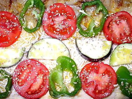 recette " 3/4  Pizzaladière.... et 1/4  Pizza aux légumes du soleil...."