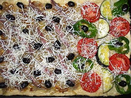 recette " 3/4  Pizzaladière.... et 1/4  Pizza aux légumes du soleil...."