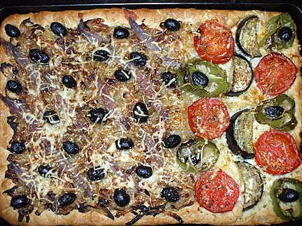 recette " 3/4  Pizzaladière.... et 1/4  Pizza aux légumes du soleil...."