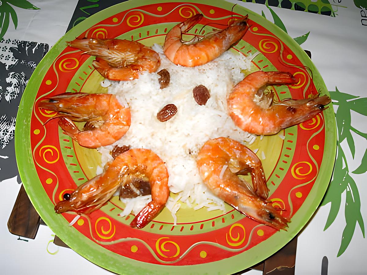 recette Gambas flambées et riz aux raisins secs