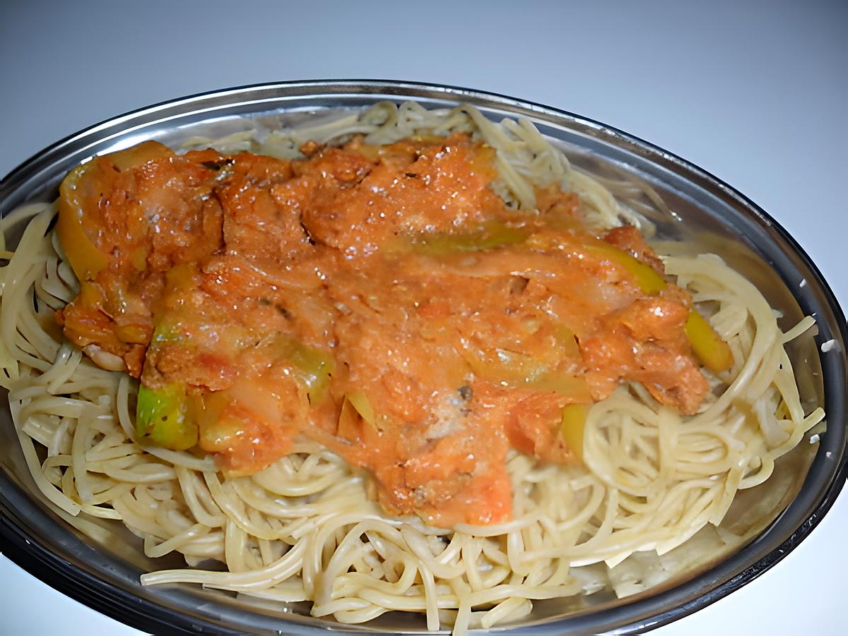 recette Spaghettis semi-complets à la sauce tomate thon/poireaux