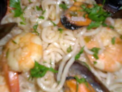 recette Nouilles chinoises aux moules et crevettes