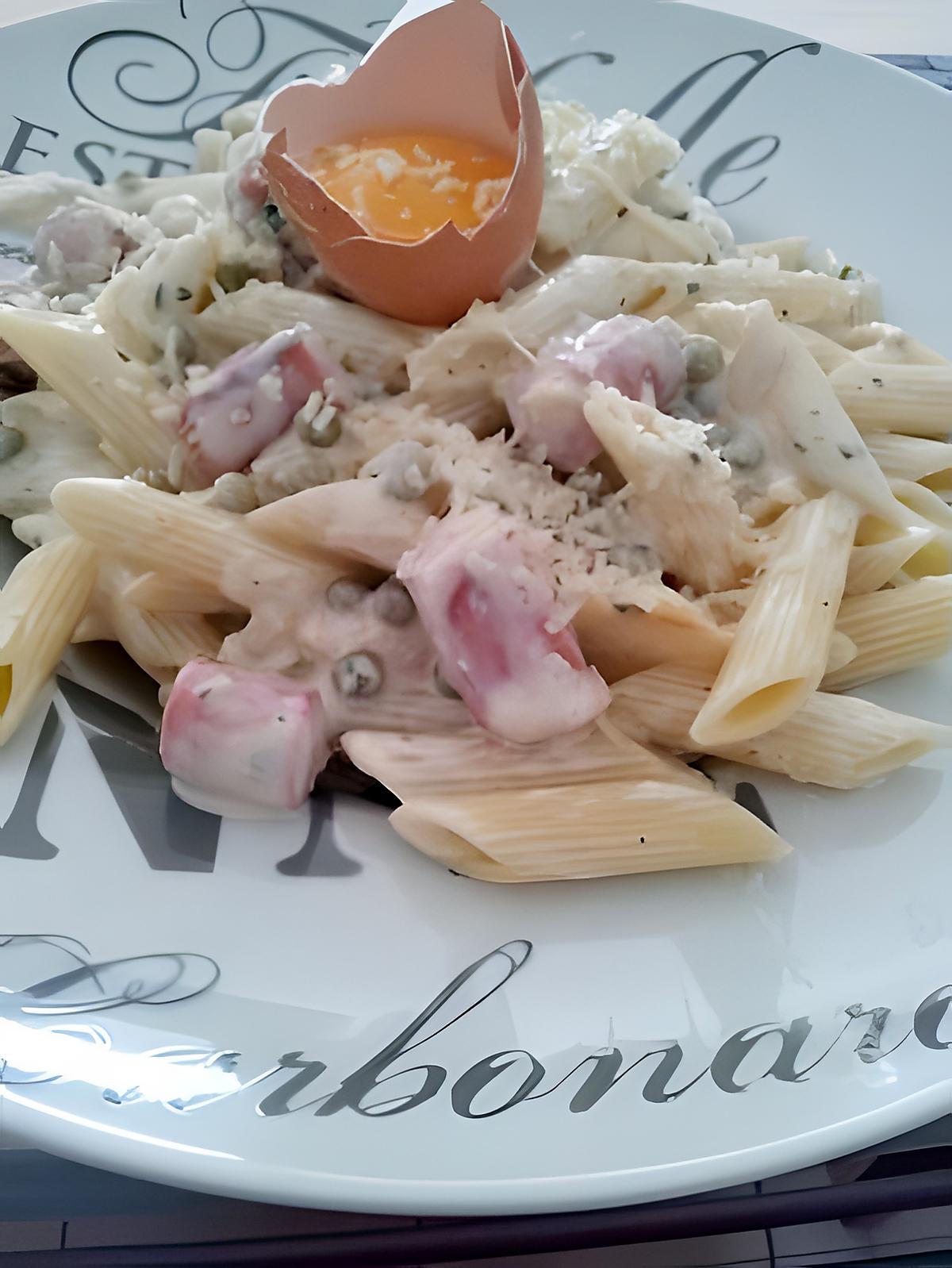 recette Penne rigate à la carbonara façon strasbourgeoise